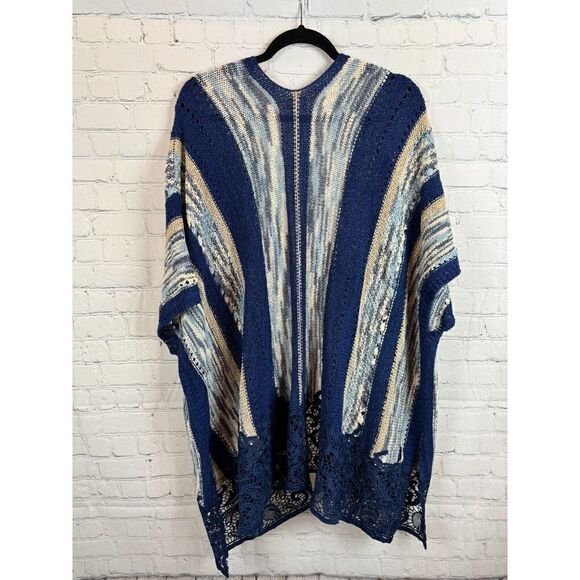 CHICO'S white gray blue knit lace trim open front oversized cardigan vest L/XL - Picture 8 of 9